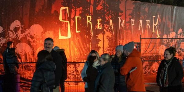 A crowd of people lined up to take in Screampark at Bingemans.