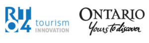 Two logos. The first if the blue and white logo for RTO4 Tourism Innovation. The second is the black and white logo for the Province of Ontario - Yours to Discover.
