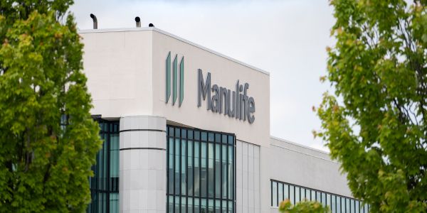 The exterior of the Manulife head office in the City of Waterloo.