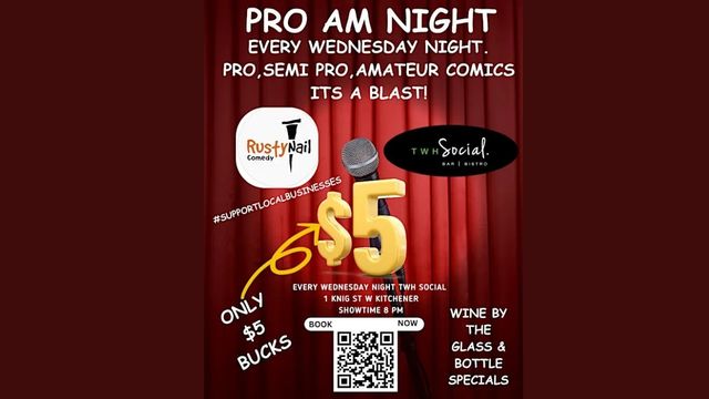 Poster promoting Rusty Nail Comedy event every Wednesday at TWH Social