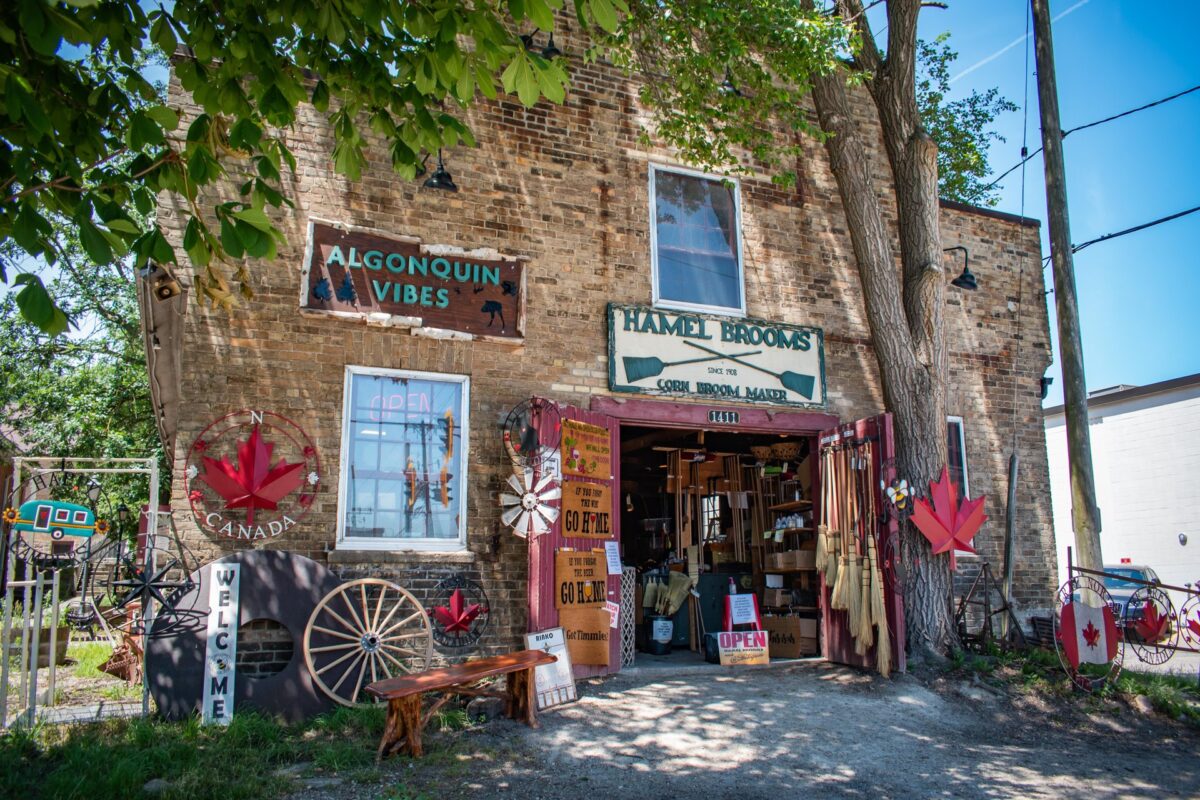 The brick building front of the shop Hamel's Brooms in the Village of St. Jacobs