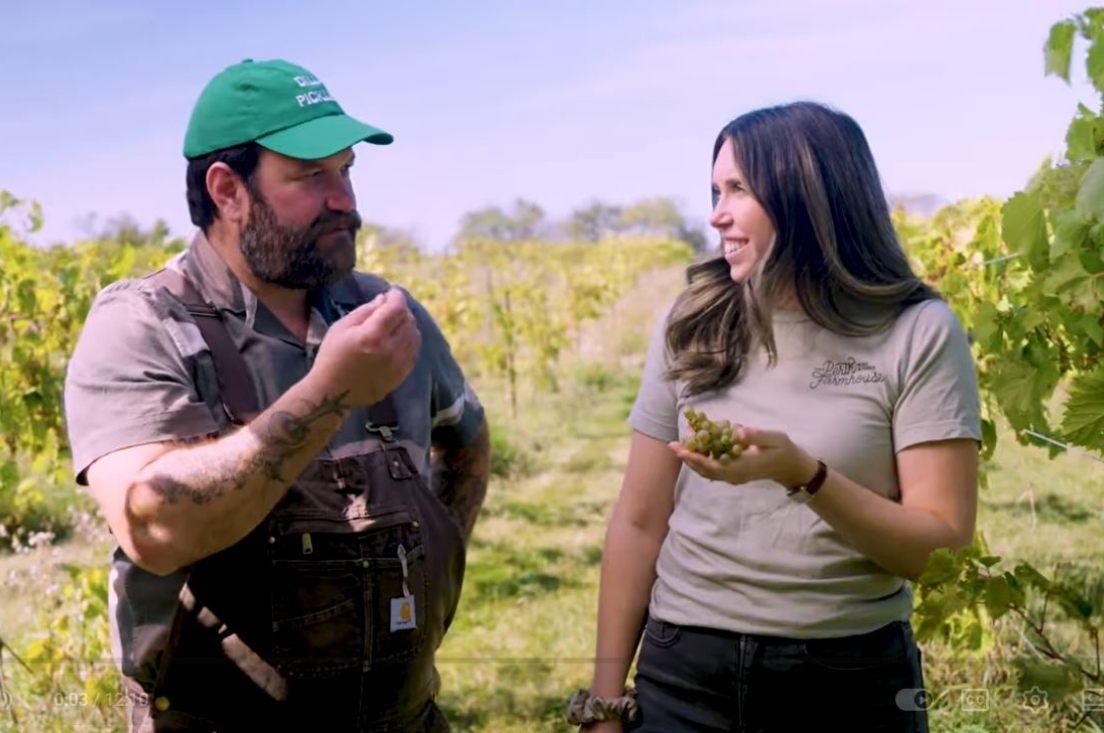Host of Farm to Fork, Nick Benninger, in the vineyard at Perth Farmhouse with owner Casey Howick.